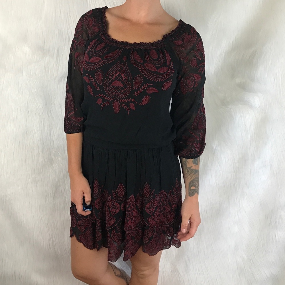 Joie navy red off the shoulder dress